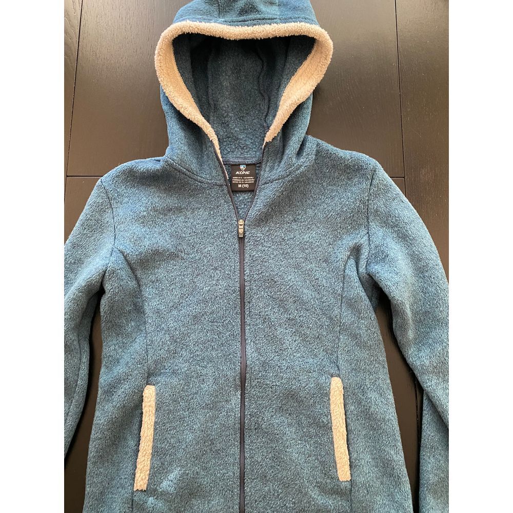 Kuhl Apres‎ Hooded Fleece Jacket Girls Med (10) Blue Cozy Outdoor Zip-Up Hoodie